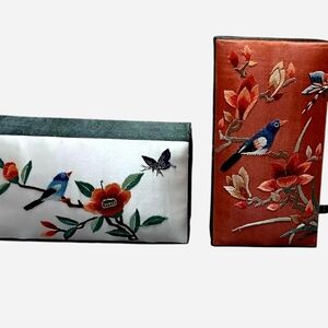 Antique Chinese Silk Hand Embroidered Jewelry Boxes